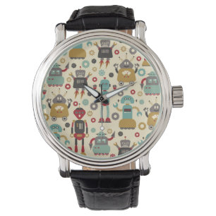 Montre Robots rétro amusants Motif illustré (Cream)