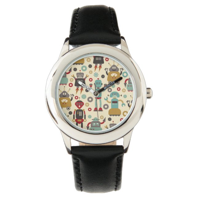 Montre Robots rétro amusants Motif illustré (Cream) (devant)