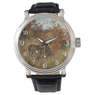 Montre Roe Deer aux feuilles d'automne Faune Vintage