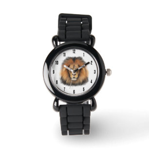 Montre roi lion de la jungle réaliste homme aquarelle