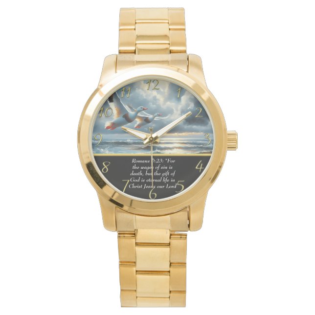 Montre Romains 6:23 Croix de la foi chrétienne avec canar (devant)