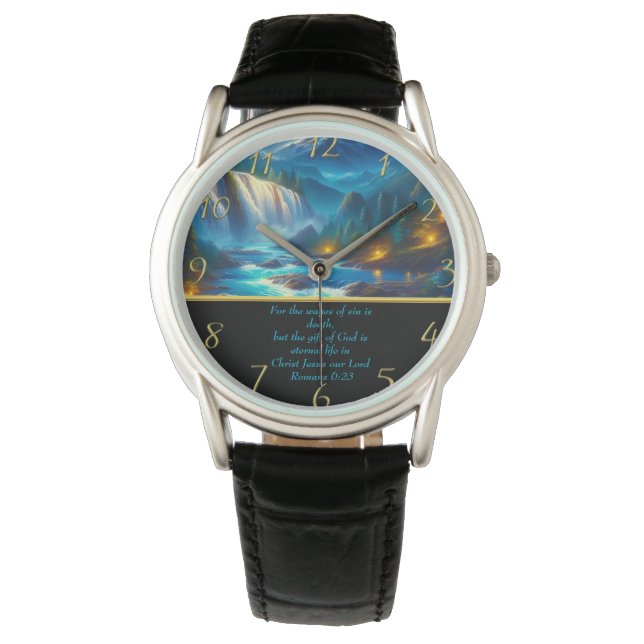 Montre Romains 6:23 La foi chrétienne une cascade d'or (devant)