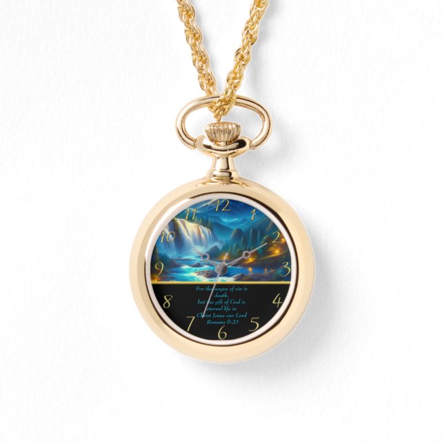 Montre Romains 6:23 La foi chrétienne une cascade d'or (Recto)