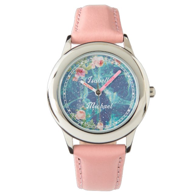 Montre Romantique bleu customisé noms de couple (devant)