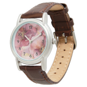 Montre Romantique Blush rose Bourgogne Or Floral