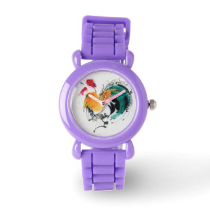 Montre Rooster coloré. Calligraphie et aquarelle.
