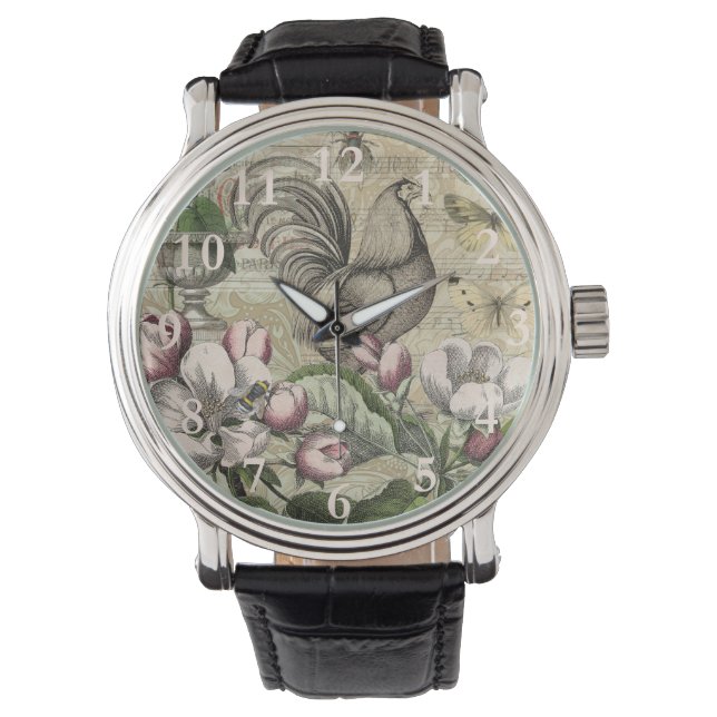 Montre Rooster Garden Flower Papillon Art (devant)