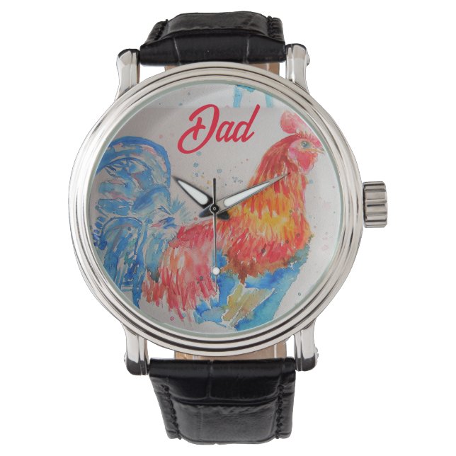 Montre Rooster rouge Aquarelle Peinture Fête des pères Pa (devant)