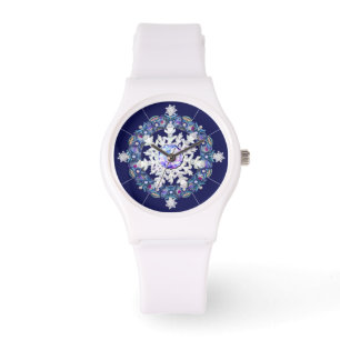 Montre Rosace bleue et flocon de neige