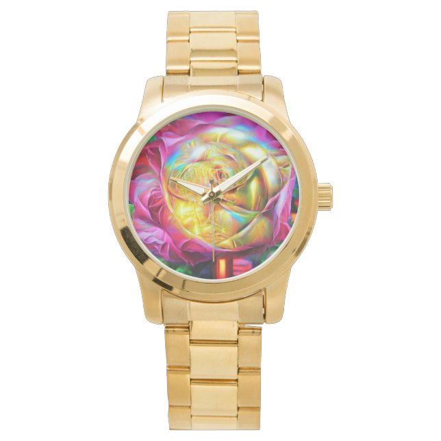 Montre Rose arc-en-ciel psychédélique (devant)