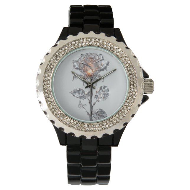 Montre Rose argentée métallique lumineuse (devant)