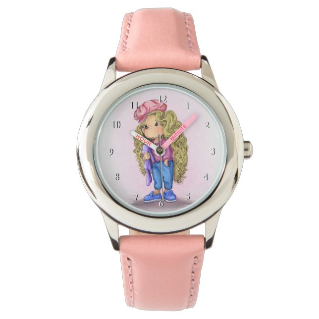 Montre rose avec mignonne fille blonde (devant)