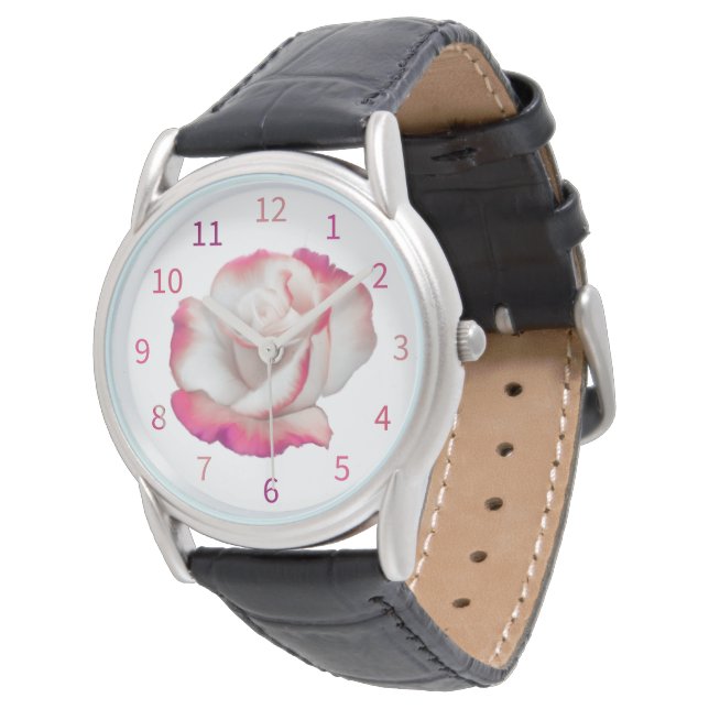 Montre Rose blanche et rose - art pastel (Incliné)
