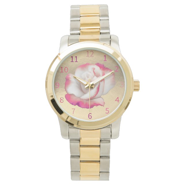 Montre Rose blanche et rose - art pastel (devant)