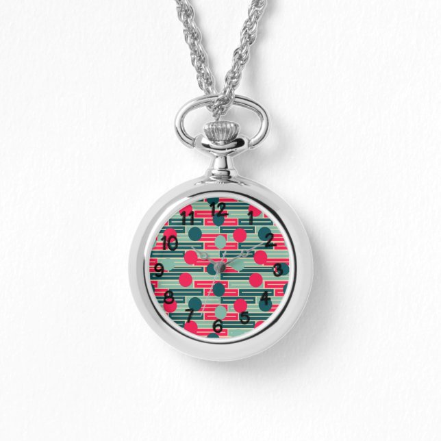 Montre Rose, Bleu clair, Rectangles Turquoises et cercles (Recto)