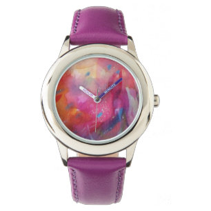MONTRE ROSE BLEU FUCHSIA ABSTRAIT
