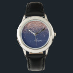 Montre Rose bleu marine Gold Blush Pink Parties scintilla<br><div class="desc">Marine Bleu et or Rose - Blush Pink Sparkle Parties scintillant Script Monogramme Nom Monographie. Cela rend le cadeau parfait pour 16 ans,  mariage,  douche nuptiale,  anniversaire,  baby shower ou bachelorette pour quelqu'un qui aime le luxe glam et les styles chic.</div>