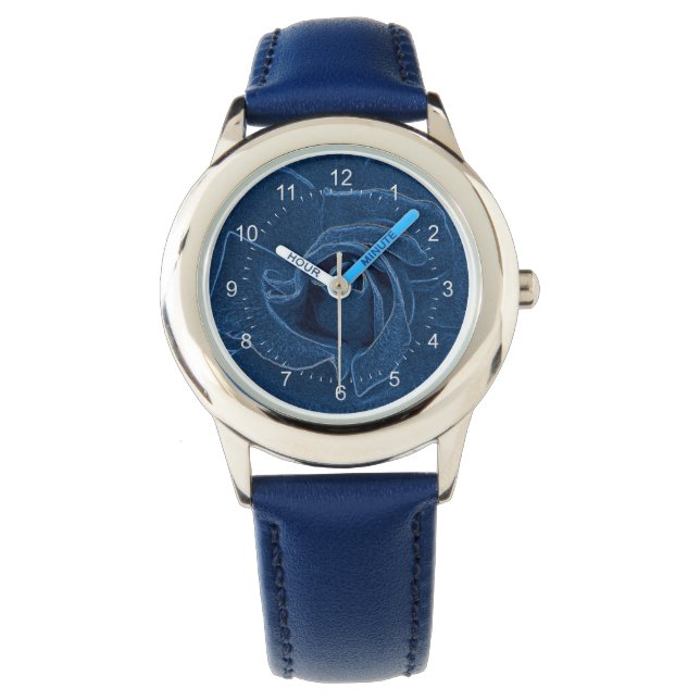 Montre rose bleue veloutée (devant)