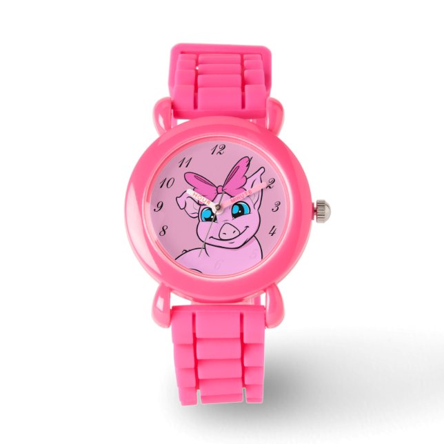Montre rose cochon mignonne modifiable (Recto)