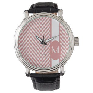 Montre Rose conception élégante chevron avec monogramme