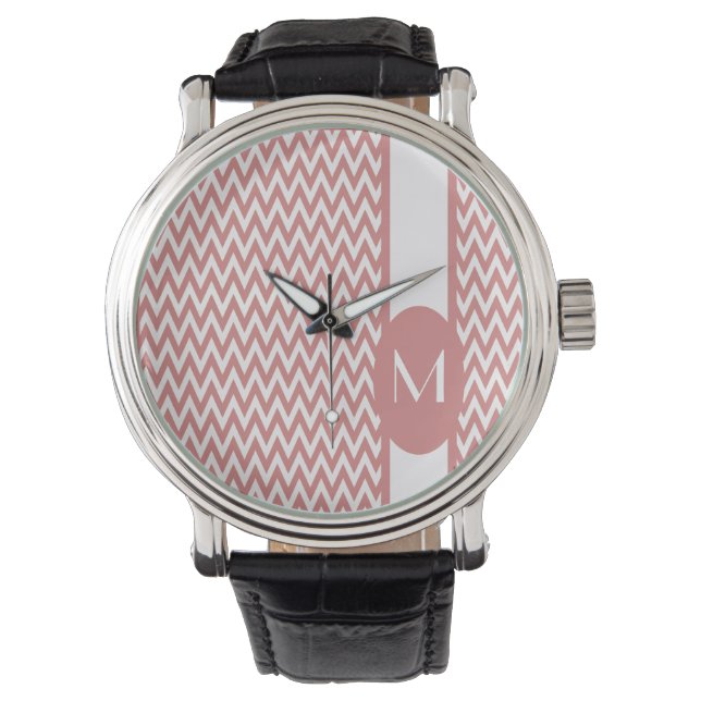 Montre Rose conception élégante chevron avec monogramme (devant)