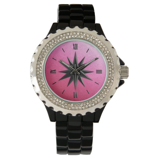 Montre Rose de boussole Onyx - arrière - plan de quartz r (devant)