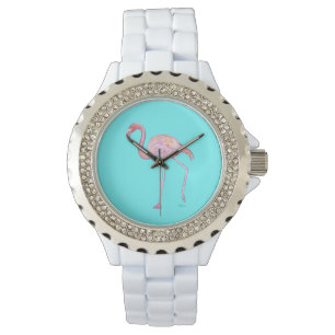 Montre rose de Flamant rose - bleu de turquoise