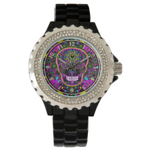 Montre Rose de néon de crâne de sucre