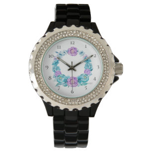 Montre *~* Rose de plage Turquoise Magenta Floral Wreath