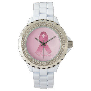 Montre rose de rose de survivant de ruban