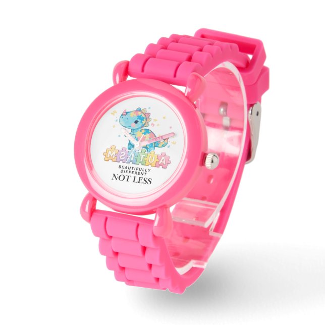 Montre rose de sensibilisation à l'autisme – Diffé (Angle)