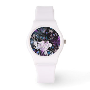 Montre Rose d'hiver et papillons
