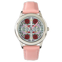 Montre rose en acier inoxydable Floral Kaleidoscop