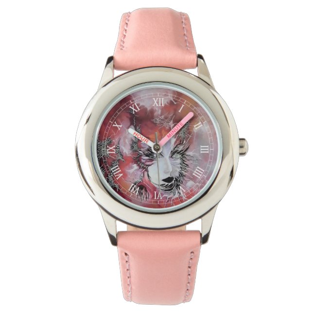 Montre rose en acier inoxydable pour enfant (devant)