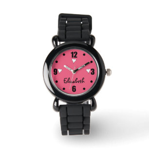 Montre Rose et noir avec le coeur et le nom