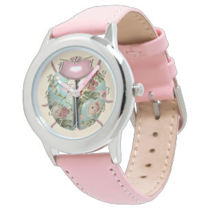 Montre rose floral victorien de Ladybug mignon