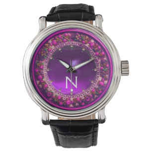 MONTRE ROSE FLORENTINE COURONNE FLORALE URPLE GEM MONOGRA