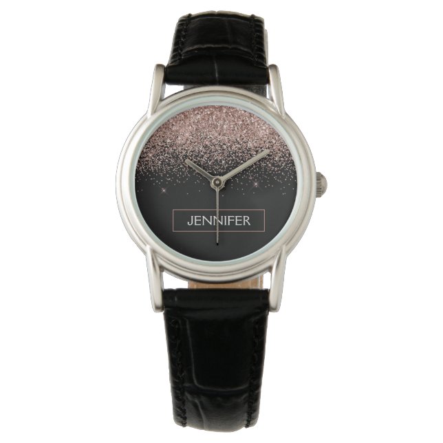 Montre Rose Gold Blush Parties scintillant rose Monogramm (devant)