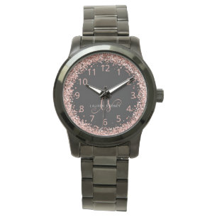 Montre Rose Gold Blush Pink Parties scintillant Glam Nom 