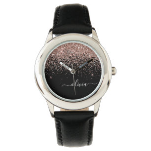 Montre Rose Gold Blush Pink Parties scintillant Script Mo