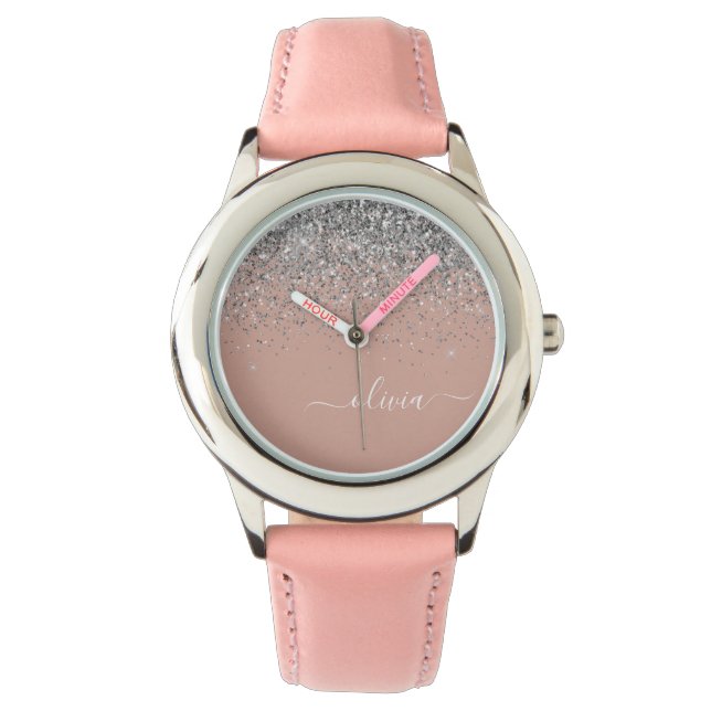 Montre Rose Gold Blush rose Parties scintillant argent Mo (devant)