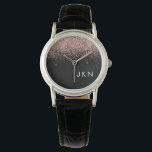 Montre Rose Gold Blush rose Parties scintillant noire Mon<br><div class="desc">Black and Rose Gold - Blush Pink Sparkle Parties scintillant Monogramme Nom Monographie. Cela fait le cadeau parfait de remise de diplômes,  anniversaire,  mariage,  douche nuptiale,  anniversaire,  baby shower ou bachelorette pour quelqu'un qui aime le luxe glam et les styles chic.</div>