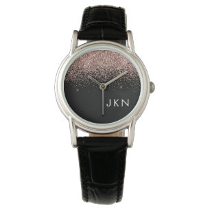 Montre Rose Gold Blush rose Parties scintillant noire Mon