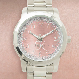 Montre Rose Gold brossé Parties scintillant métallique No