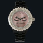 Montre Rose Gold Glitter Sparkle Eyelashes Monogram<br><div class="desc">Rose Gold Faux Foil Metallic Sparkle Parties scintillant en métal brossé Monogramme Nom et les cils initiaux (cils), Eyelash Extensions et les yeux Blush Pink Lady's Wrist Watch. Le design fait le cadeau parfait pour 16 ans, mariage, douche nuptiale, anniversaire, baby shower ou bachelorette pour quelqu'un à la recherche d'un...</div>