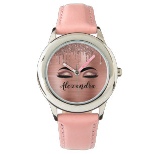 Montre Rose Gold Glitter Sparkle Eyelashes Monogram