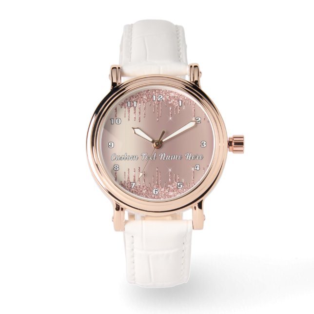 Montre Rose Gold Glitter Watch with Custom Text (Recto)