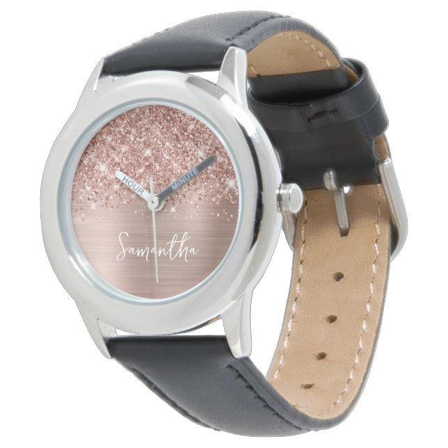 Montre Rose Gold Pailleté Glam Blanc Nom (Incliné)