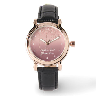 Montre Rose Gold Pailletée avec Texte Personnalisé