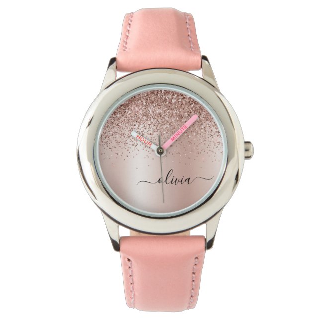 Montre Rose Gold - Parties scintillant rose pâle Nom du m (devant)